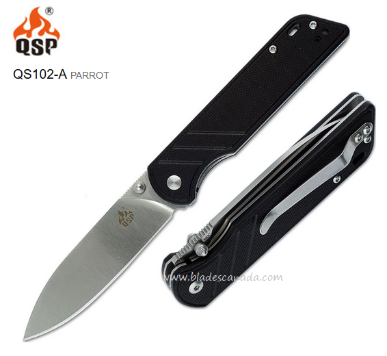 QSP Parrot V2 Folding Knife, D2 Steel, G10 Black, QS102-A
